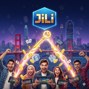 A diverse group of ecstatic individuals, primarily young Malaysians, are shown holding tablets displaying vibrant Jili slot games.