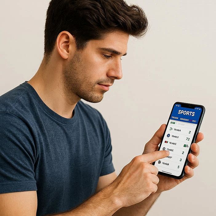 checking sports app on smartphone